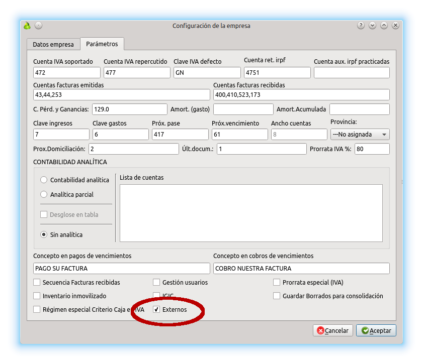 Activar externos
