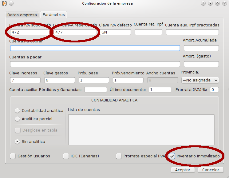 Campos en config.