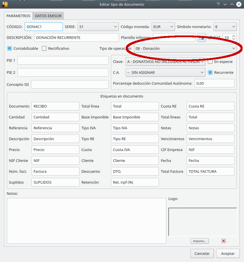 Editar tipo documento