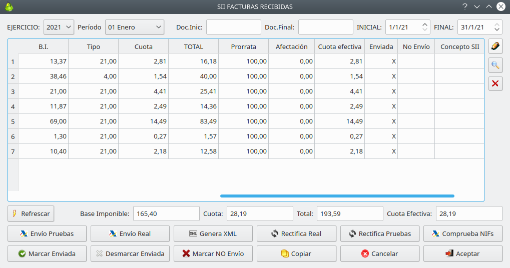 Ventana facturas SII