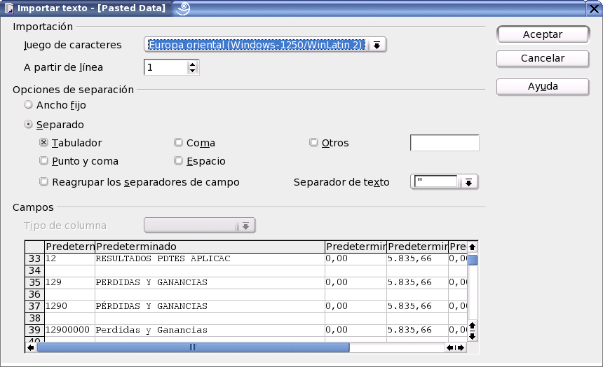 Importar texto tabulado en OpenOffice