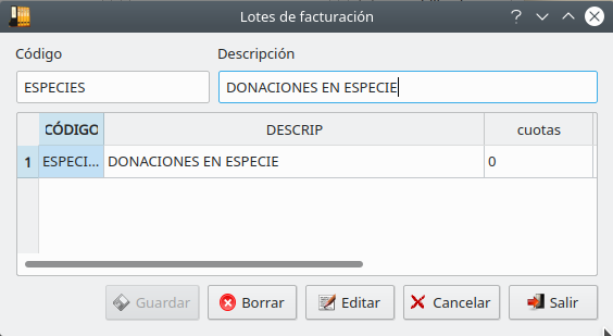 Tabla lotes facturación