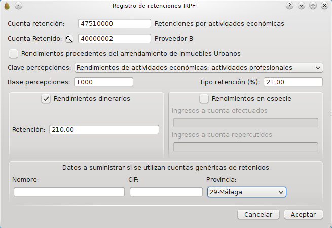 Registro de retenciones en tabla de asientos