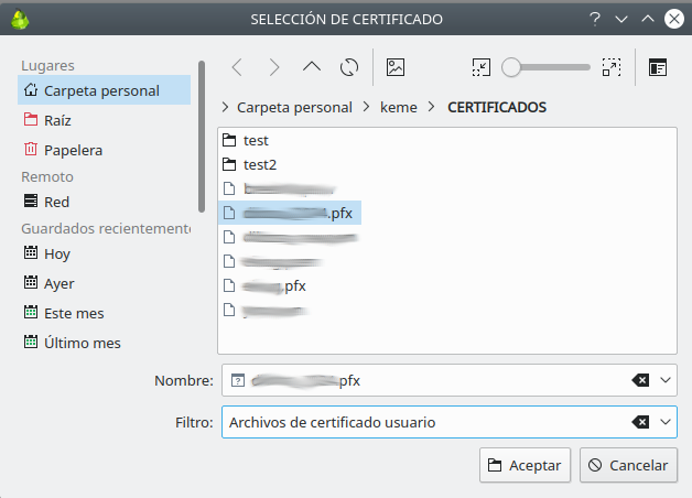 Selección certificado digital